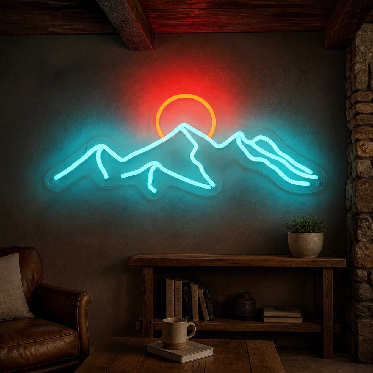 Mountain Sunrise Sunset Vintage LED Neon Sign real lifestyle scene