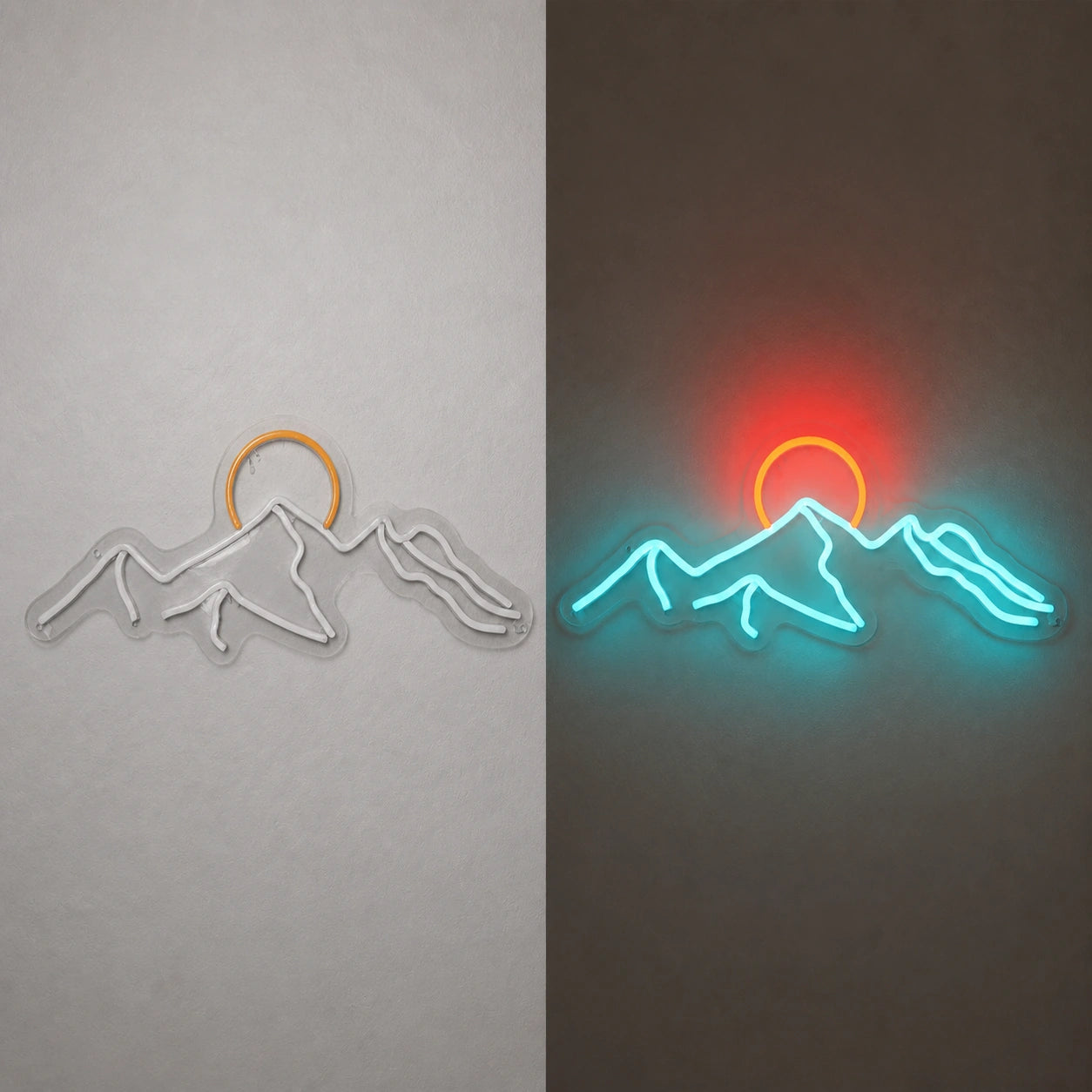 Mountain Sunrise Sunset Vintage LED Neon Sign day and night comparison