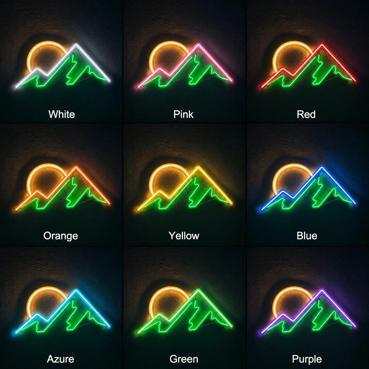 Mountain Sunset Man Cave LED Neon Sign day and night comparison