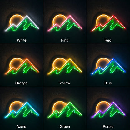 Mountain Sunset Man Cave LED Neon Sign day and night comparison