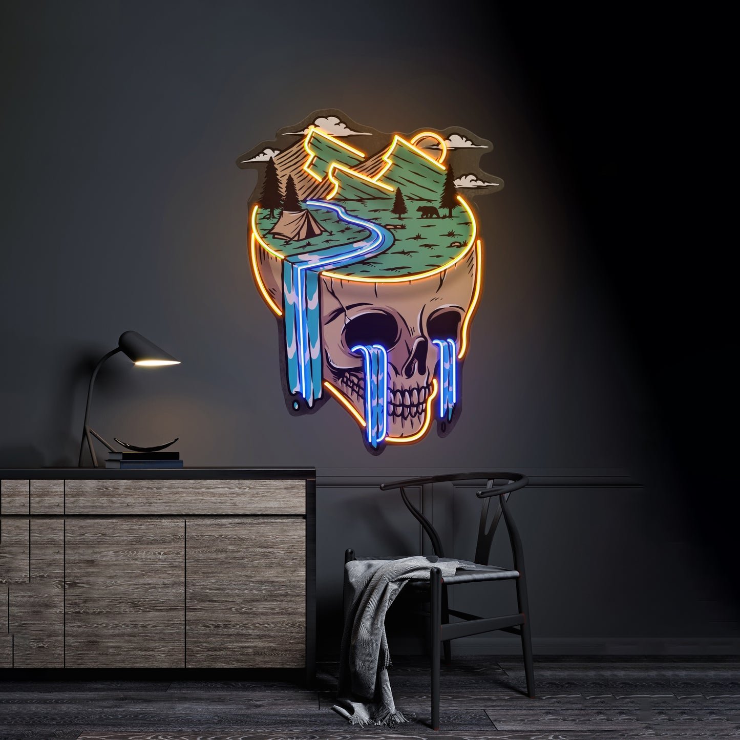 Mountain View Skull Led Neon Sign Light Custom Led Signs