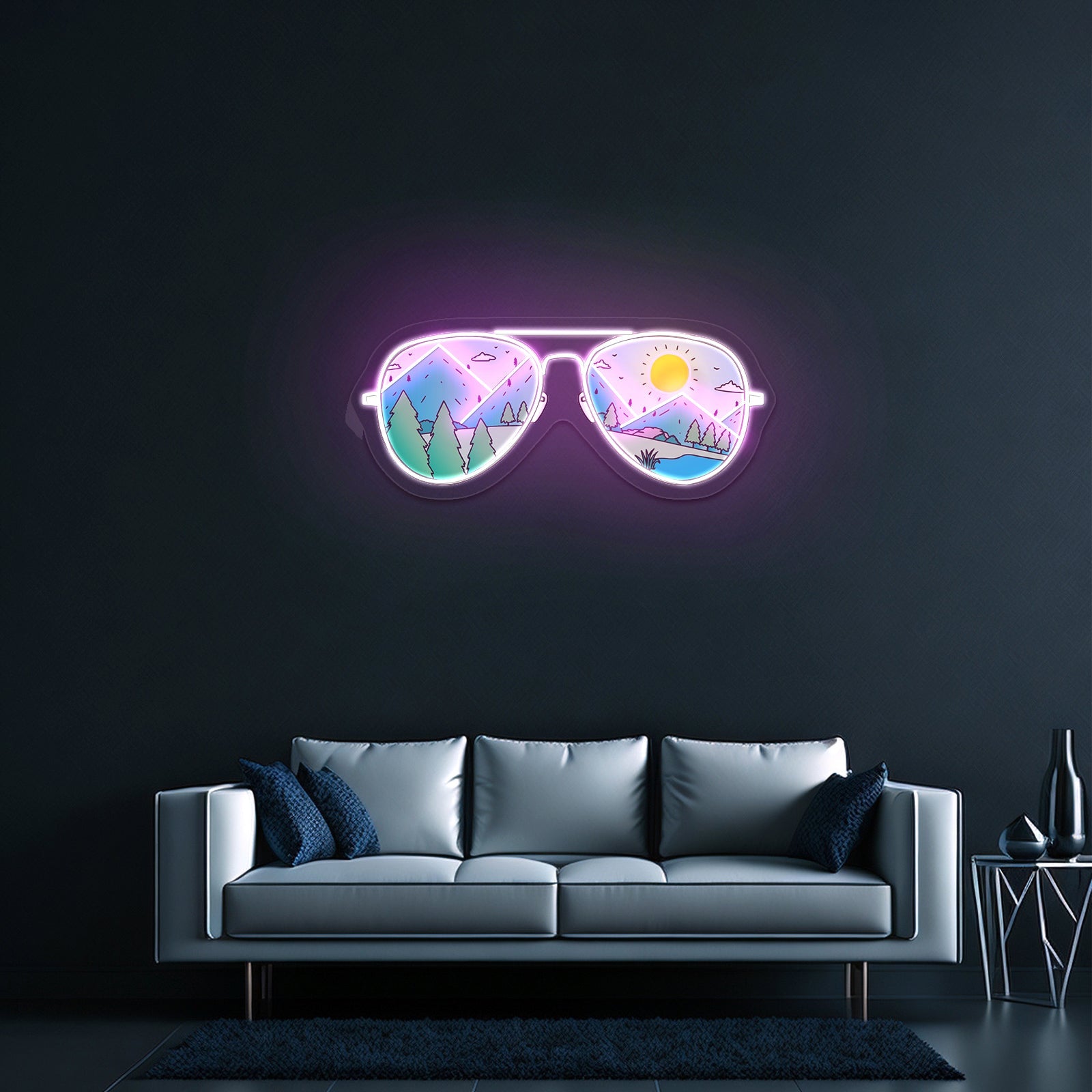 Mountains With Sunglasses Hiking Camping Artwork Neon Sign For Wedding - Shineneon