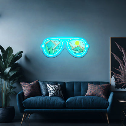 Mountains With Sunglasses Hiking Camping Artwork Neon Sign For Wedding - Shineneon