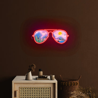 Mountains With Sunglasses Hiking Camping Artwork Neon Sign For Wedding - Shineneon