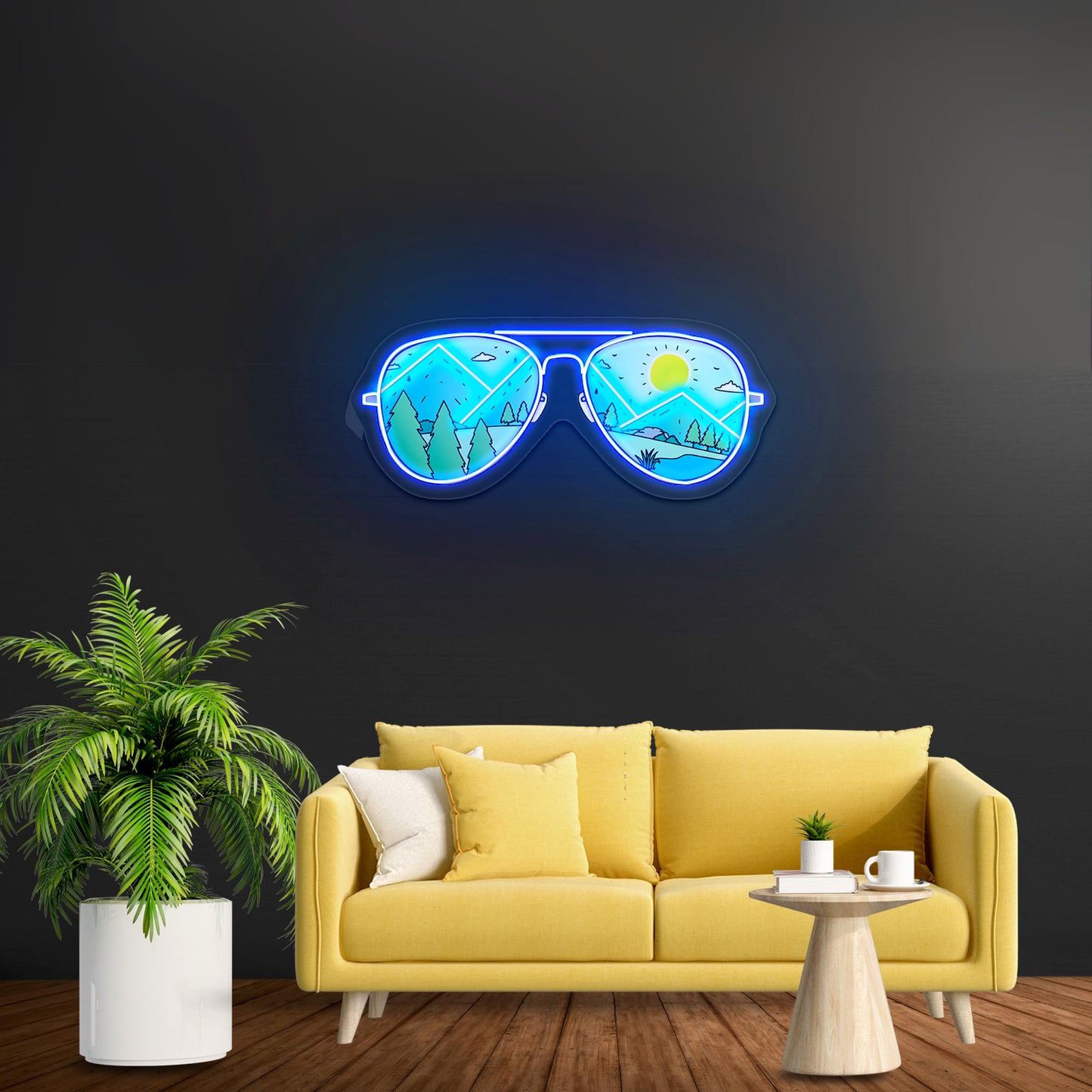 Mountains With Sunglasses Hiking Camping Artwork Neon Sign For Wedding