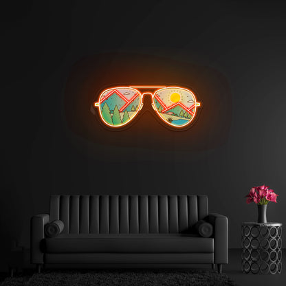 Mountains With Sunglasses Hiking Camping Artwork Neon Sign For Wedding