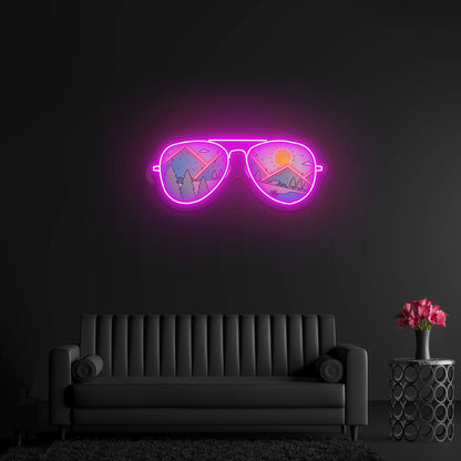 Mountains With Sunglasses Hiking Camping Artwork Neon Sign For Wedding