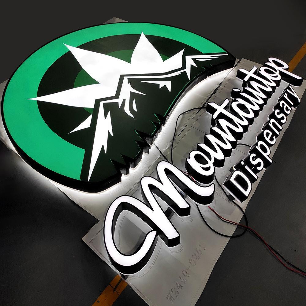 Mountaintop Dispensary With Logo 3D Frontlit Letters Metal Led Sign