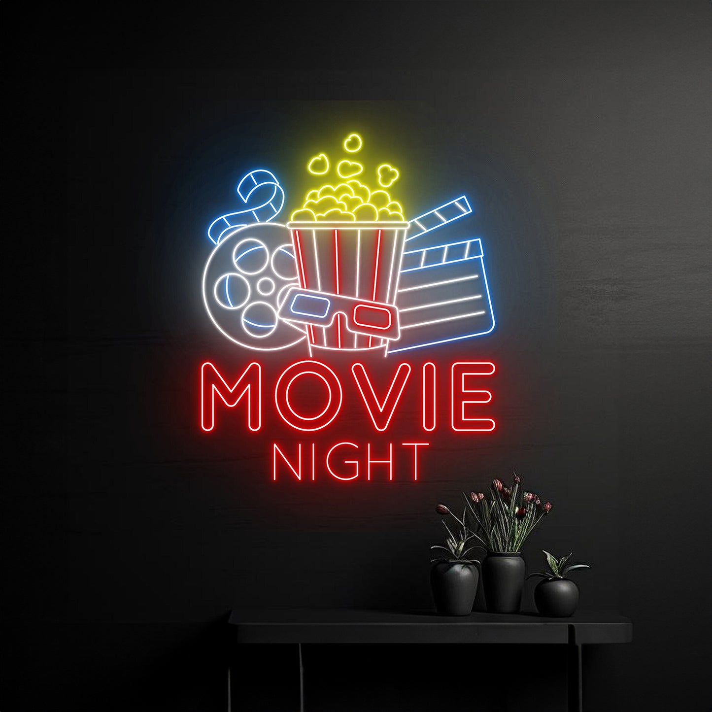 Movie Night Neon Light Cinema Theater Room Wall Decor