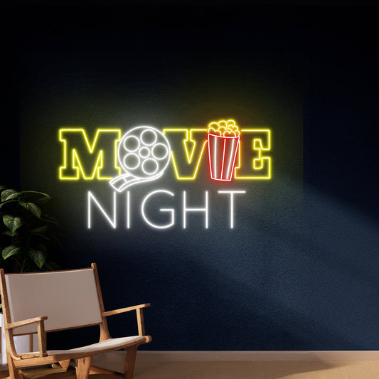 Movie Night Neon Sign Cinema Theater Room Wall Decor Film Neon Light