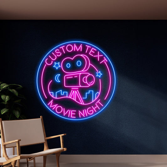 Movie Night Neon Sign Custom Cinema Room Wall Art Decor