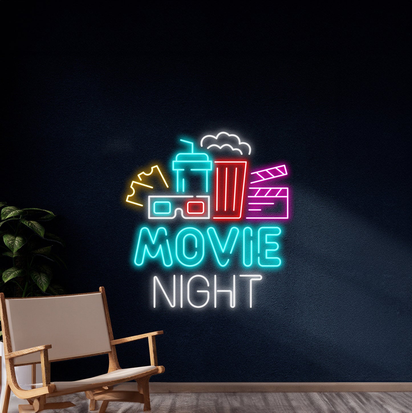 Movie Night Neon Sign Wall Art Business Led Decor