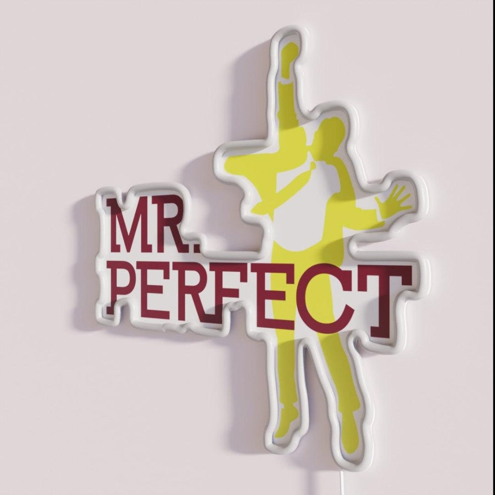 Mr Perfect Rgb Led Neon Sign - Neon sign mounted on wall in room