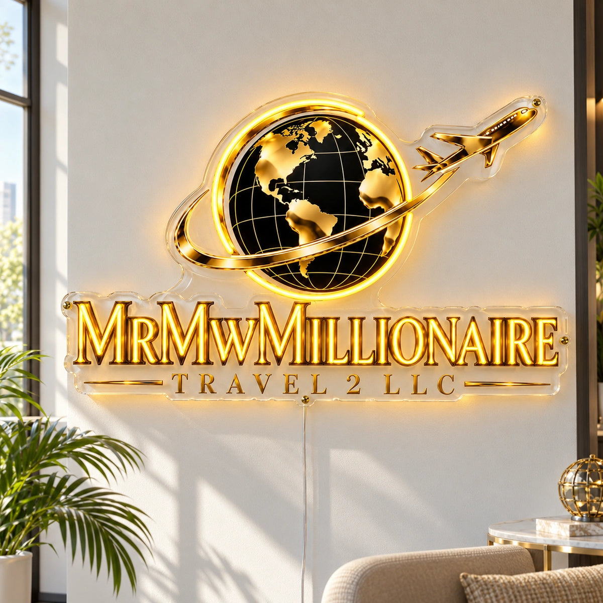 Mrmwmillionaire Travel Custom LED Neon Sign | da9cedc244e45f89376153481a97da80a048d41497d1f1473a0d07f1be052f41 | natural_light