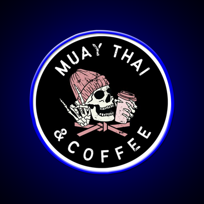 Muay Thai And Coffee Beanie Rock Skull Led Neon Sign Espresso Bar Art Rgb Color