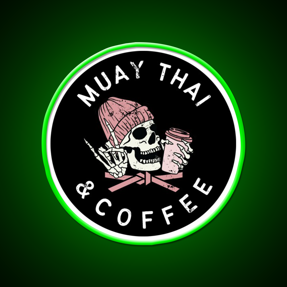 Muay Thai And Coffee Beanie Rock Skull Led Neon Sign Espresso Bar Art Rgb Color