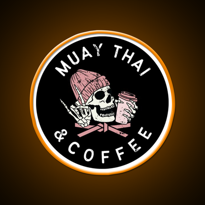 Muay Thai And Coffee Beanie Rock Skull Led Neon Sign Espresso Bar Art Rgb Color