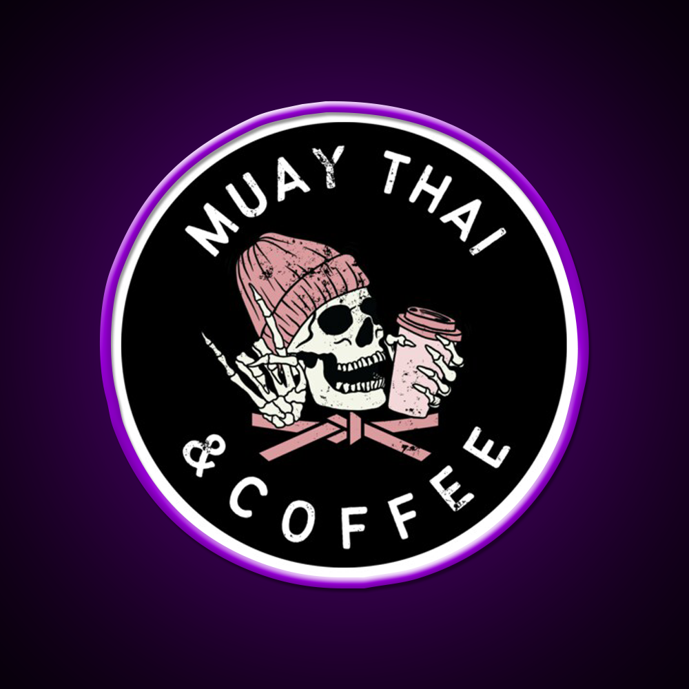 Muay Thai And Coffee Beanie Rock Skull Led Neon Sign Espresso Bar Art Rgb Color