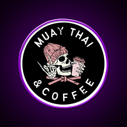 Muay Thai And Coffee Beanie Rock Skull Led Neon Sign Espresso Bar Art Rgb Color