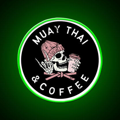 Muay Thai And Coffee Beanie Rock Skull Led Neon Sign Espresso Bar Art Rgb Color - Shineneon