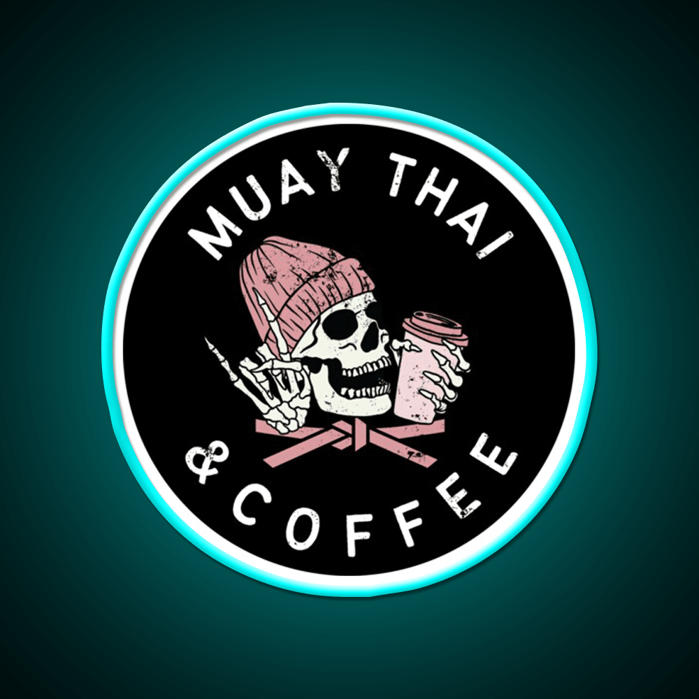 Muay Thai And Coffee Beanie Rock Skull Led Neon Sign Espresso Bar Art Rgb Color - Shineneon