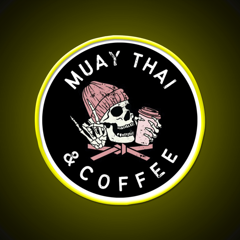 Muay Thai And Coffee Beanie Rock Skull Led Neon Sign Espresso Bar Art Rgb Color