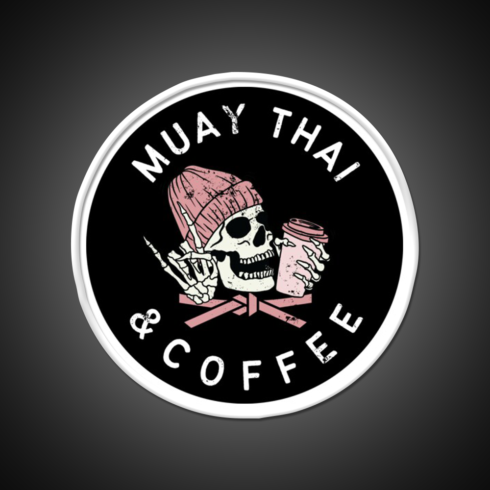 Muay Thai And Coffee Beanie Rock Skull Led Neon Sign Espresso Bar Art Rgb Color