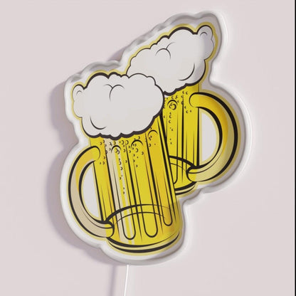 Mugs Of Beer Rgb Led Neon Sign - Neon sign mounted on wall in room