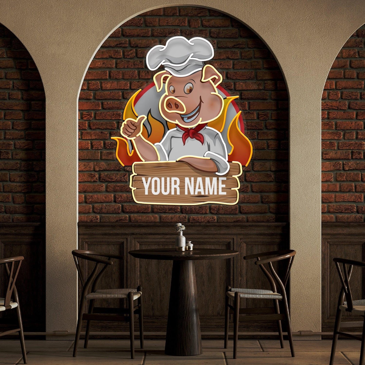 Multi-Color Cartoon Pig Chef Bbq Uv Printed Led Neon Sign Artwork For Restaurant Decor | Shineneon