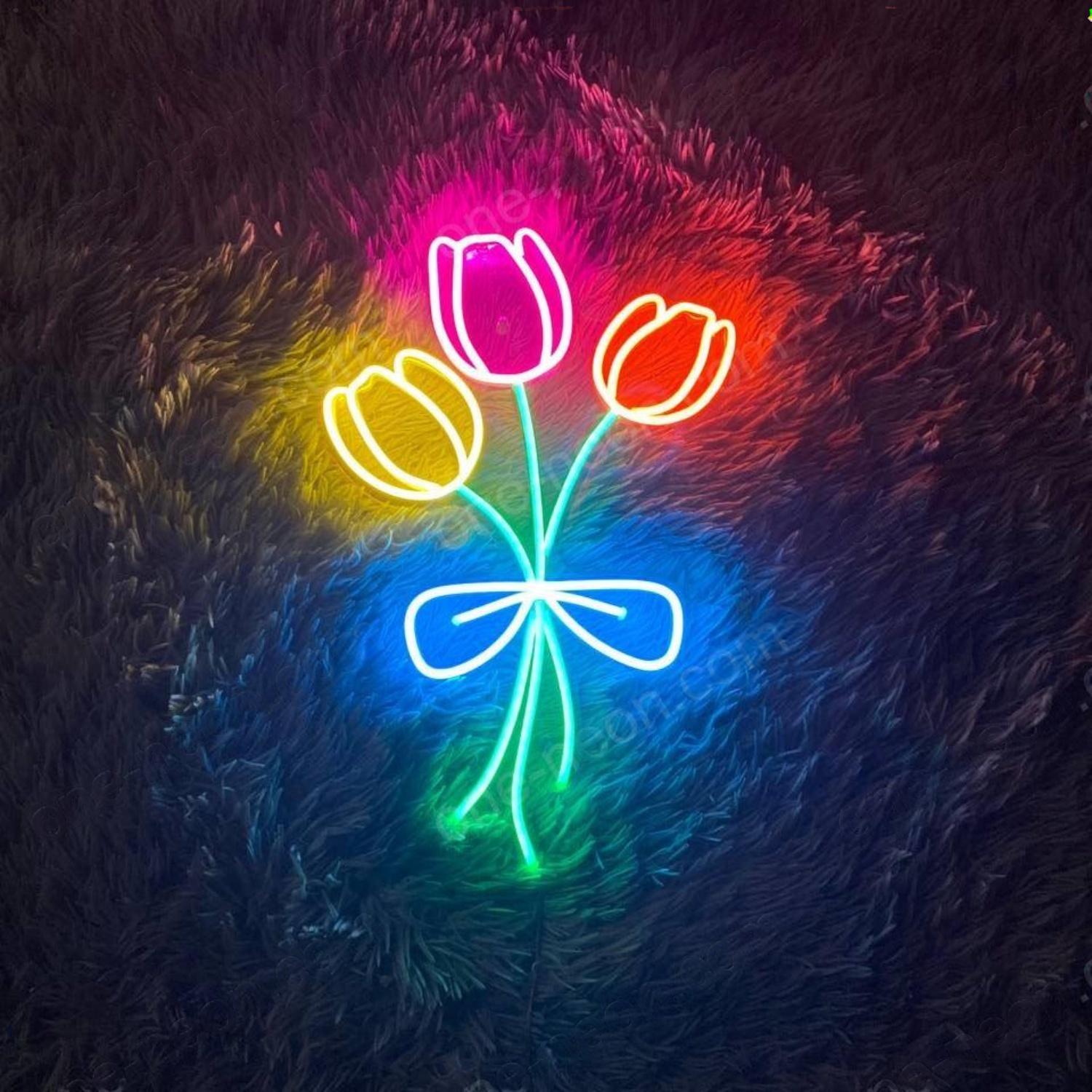 Multi-Color Tulip Bouquet Led Neon Sign For Home Cafe Decor | Shineneon
