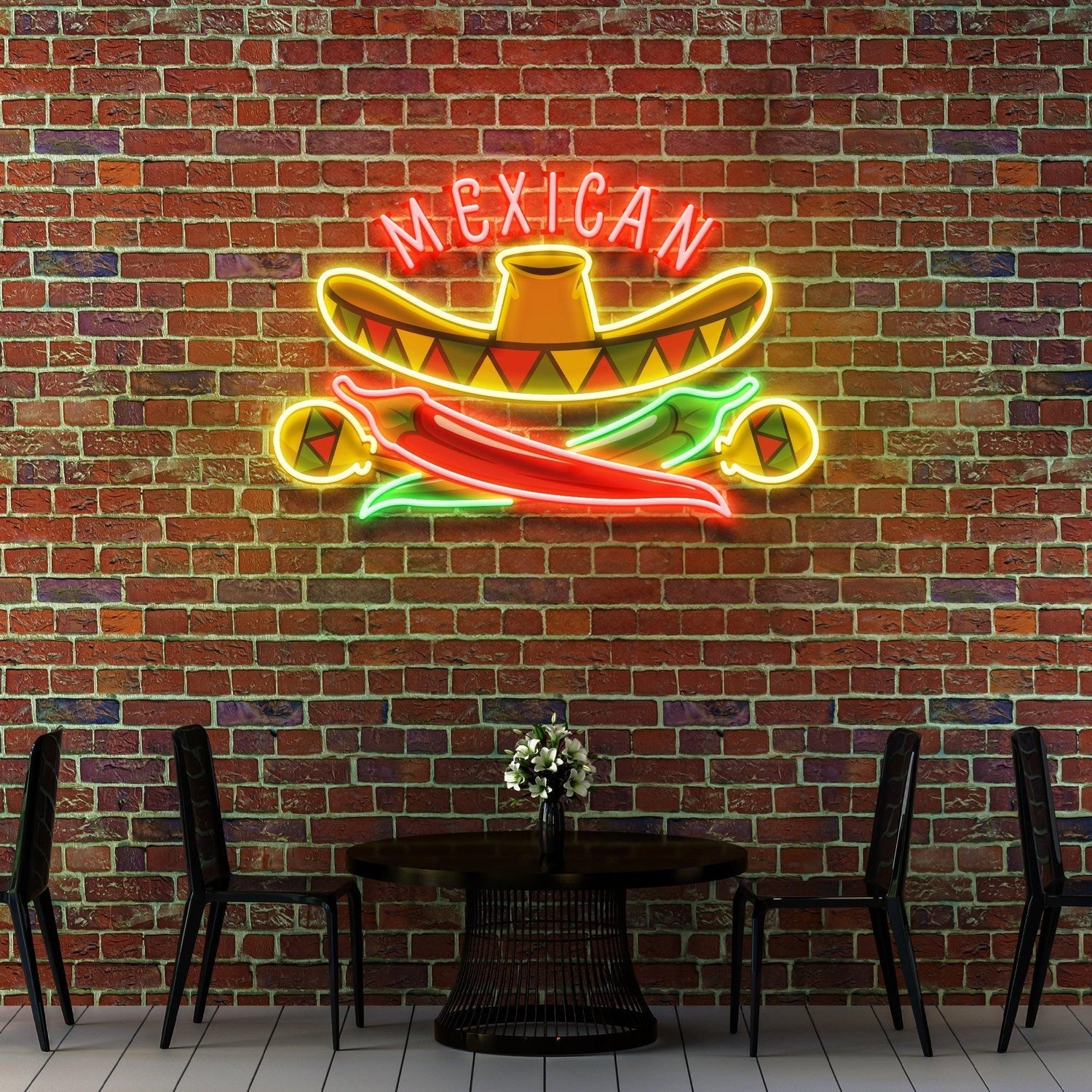 Multicolor Mexican Sombrero Chili Uv Printed Led Neon Sign Artwork Wall Decor | Shineneon