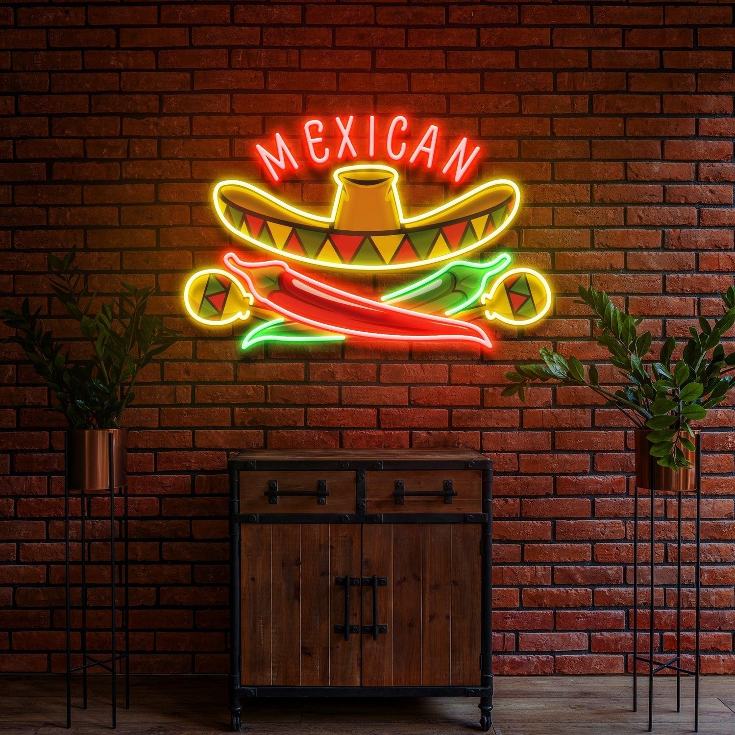 Multicolor Mexican Sombrero Chili Uv Printed Led Neon Sign Artwork Wall Decor | Shineneon