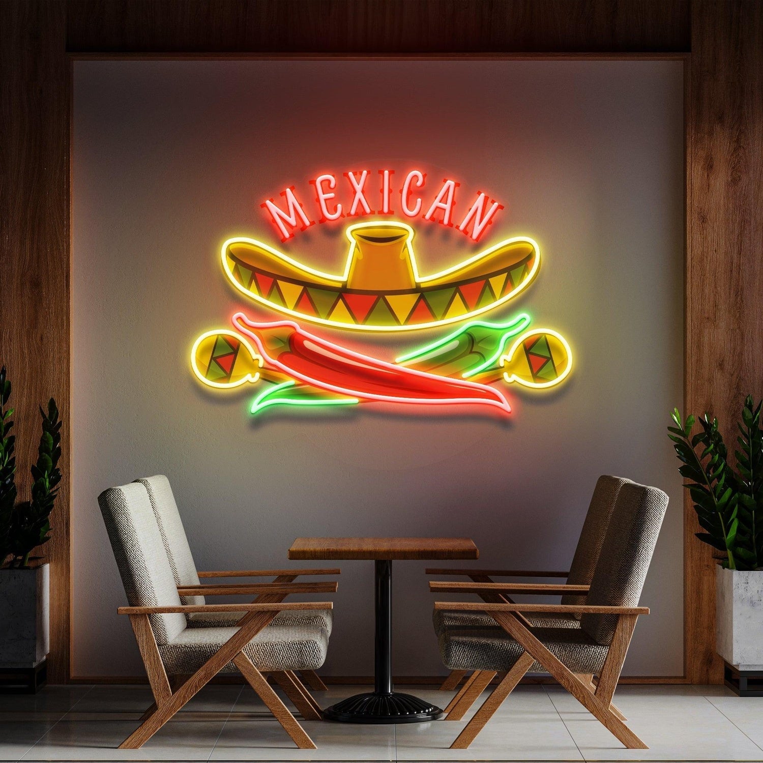 Multicolor Mexican Sombrero Chili Uv Printed Led Neon Sign Artwork Wall Decor | Shineneon