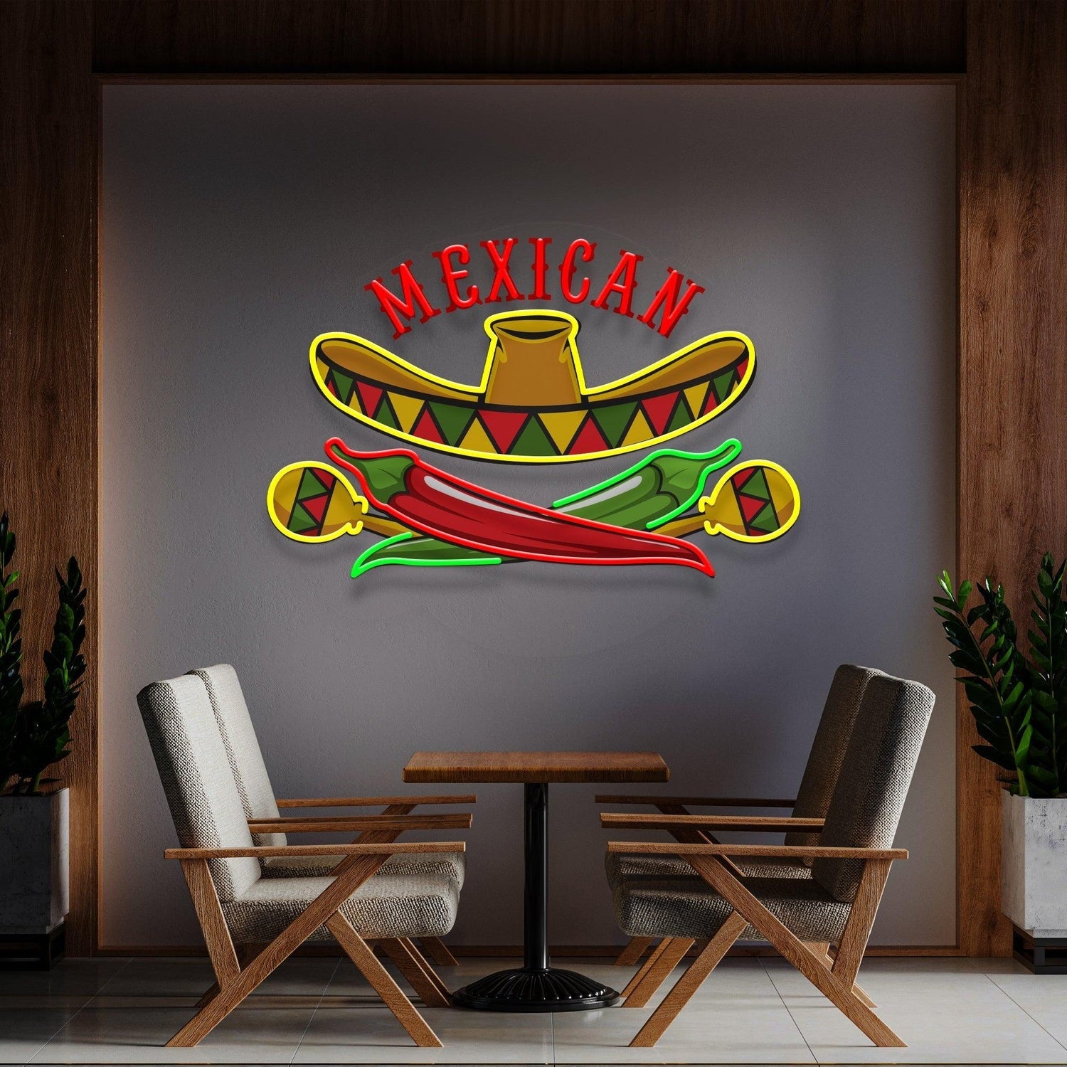 Multicolor Mexican Sombrero Chili Uv Printed Led Neon Sign Artwork Wall Decor | Shineneon