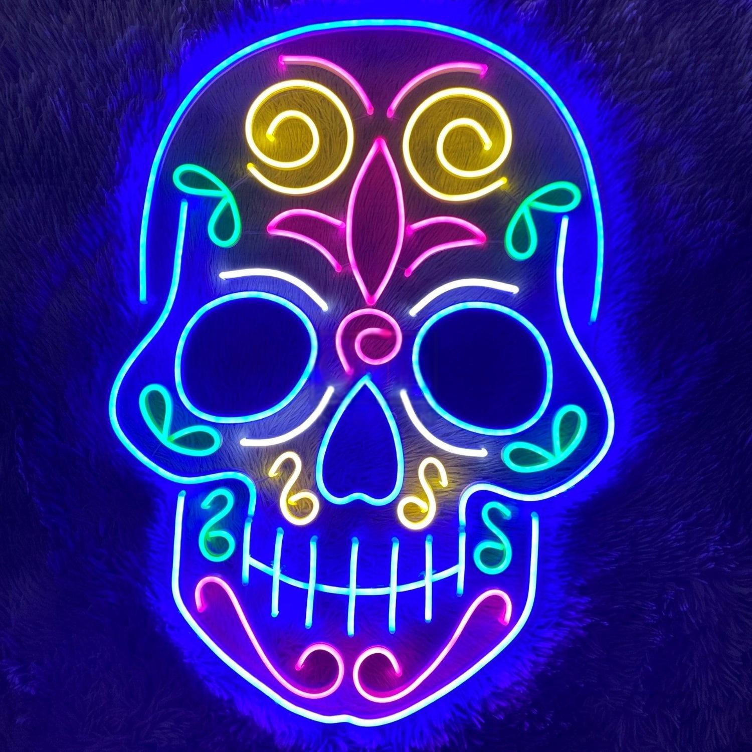 Multicolor Mexican Sugar Skull Led Neon Sign For Holiday Party Bar Decor | Shineneon