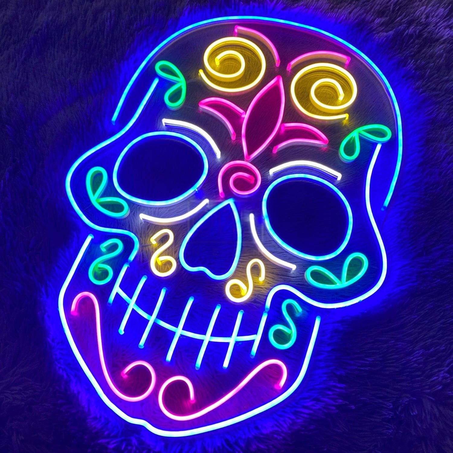 Multicolor Mexican Sugar Skull Led Neon Sign For Holiday Party Bar Decor | Shineneon