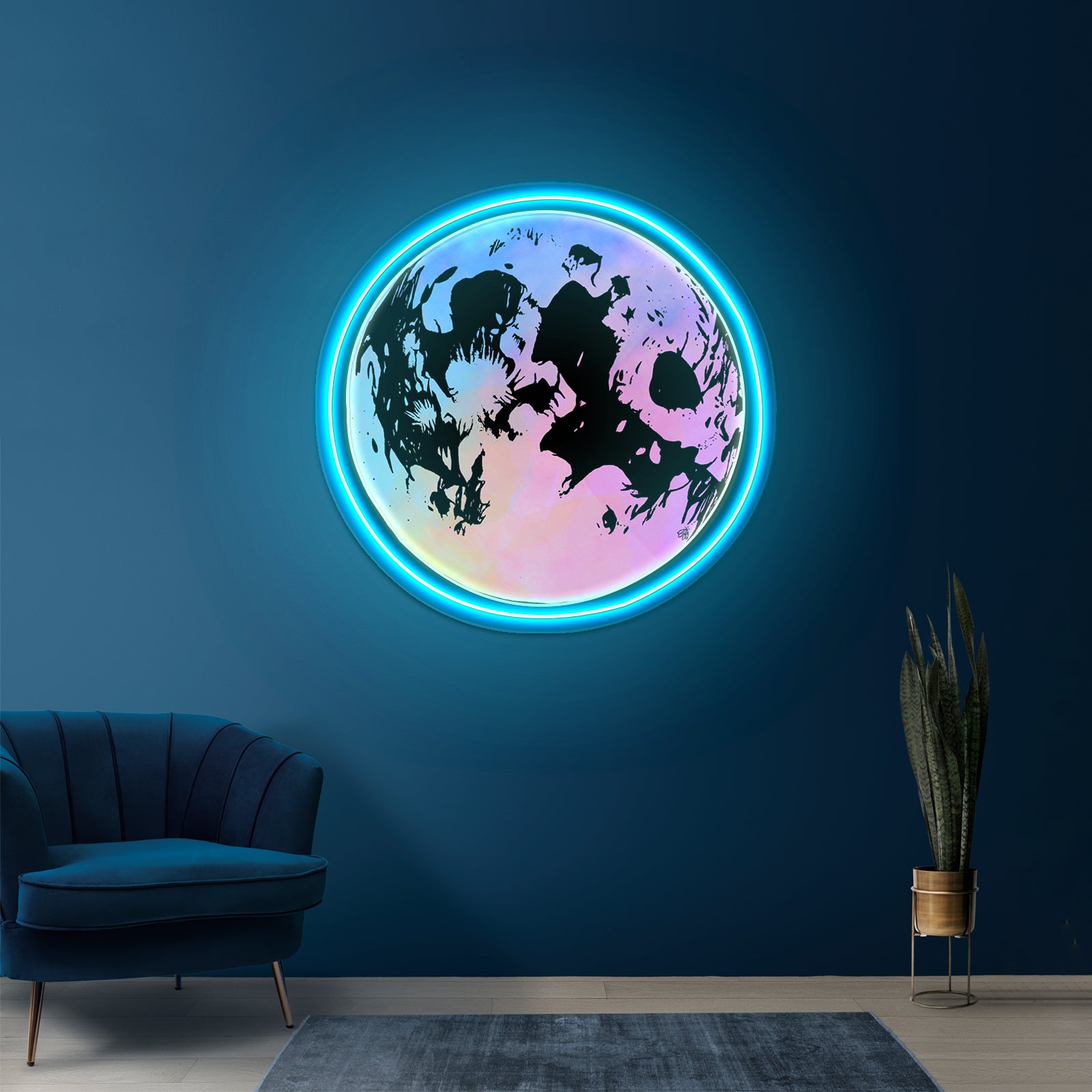 Multicolor Moon Artwork Animal Neon Signs