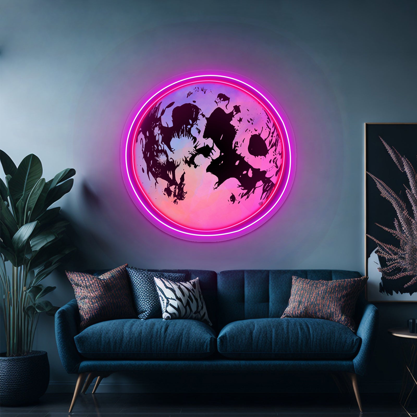 Multicolor Moon Artwork Animal Neon Signs