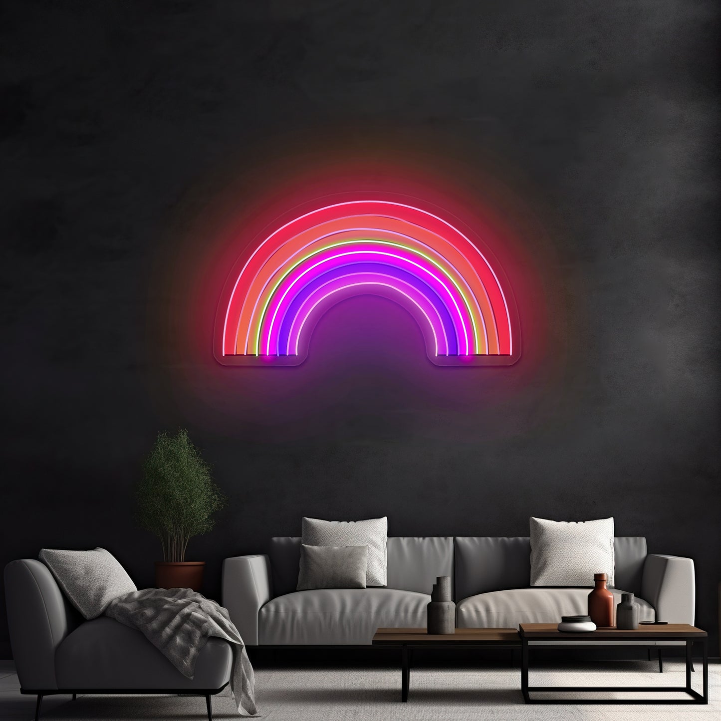 Multicolor Rainbow Aesthetic Artwork Pink Neon Sign