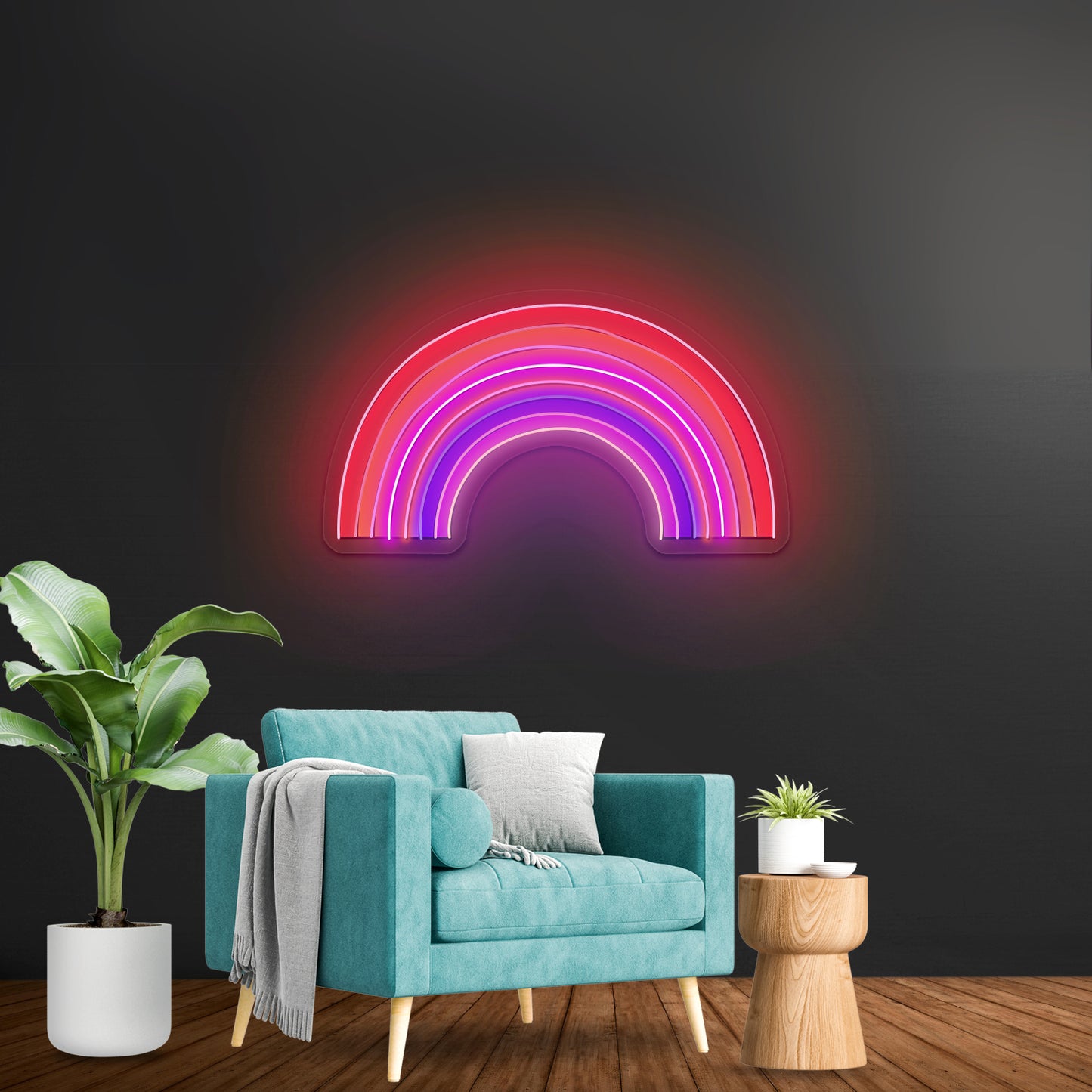 Multicolor Rainbow Aesthetic Artwork Pink Neon Sign