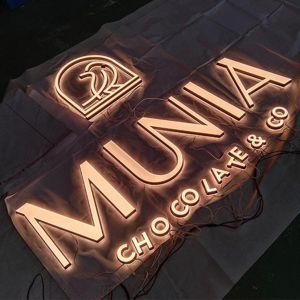 Munia Chocolate With Logo 3D Frontlit Letters Metal Led Sign - Shineneon