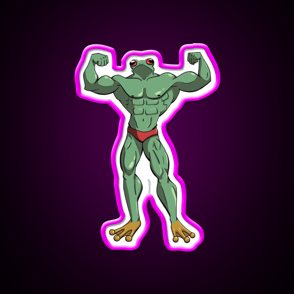 Muscle Frog Is Getting Those Gains Gym Fitness Led Neon Sign Rgb Color - Neon sign mounted on wall in room