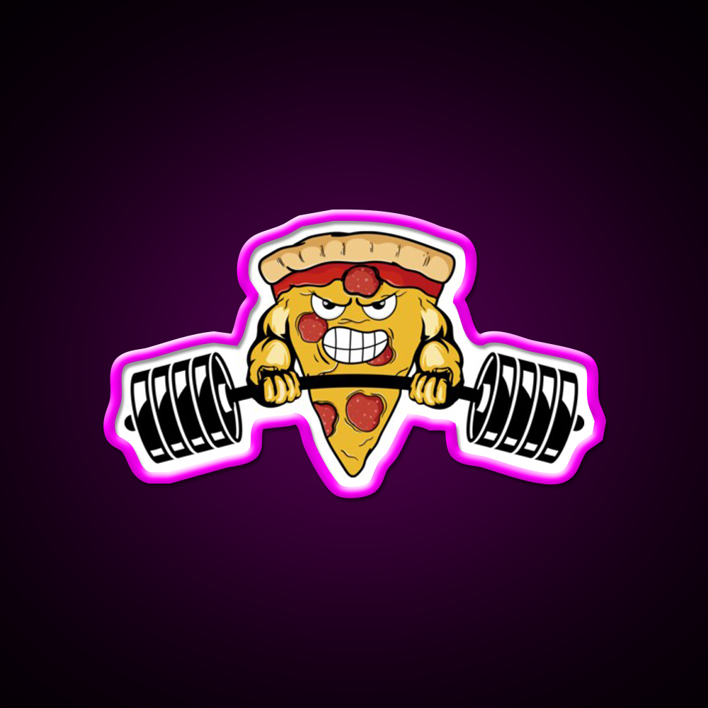Muscle Pizza Powerlifting Crossfit Fitness Gym Fitness Led Neon Sign Rgb Color - Neon sign mounted on wall in room