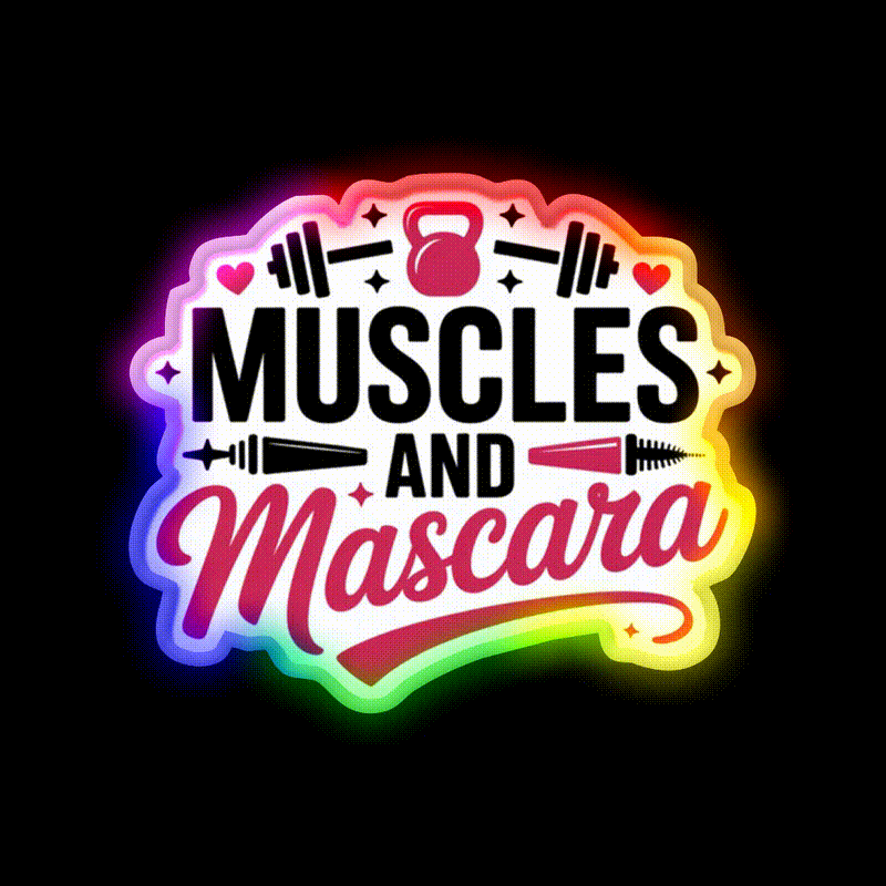 Muscles And Mascara Gym Fitness Led Neon Sign Rgb Color - LED neon sign close-up detail