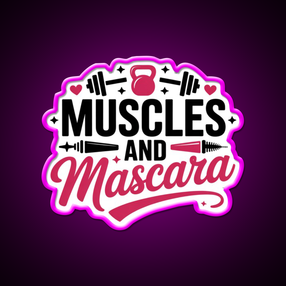 Muscles And Mascara Gym Fitness Led Neon Sign Rgb Color - Neon sign mounted on wall in room