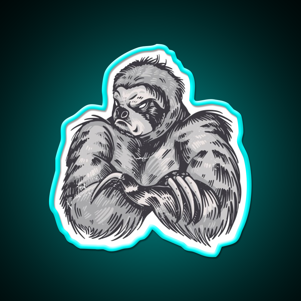 Muscular Sloth Bodybuilder Gym Fitness Led Neon Sign Rgb Color