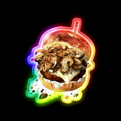 Mushroom Beef Burger Fast Food Led Neon Sign For Burger Place Rgb Color - LED neon sign close-up detail
