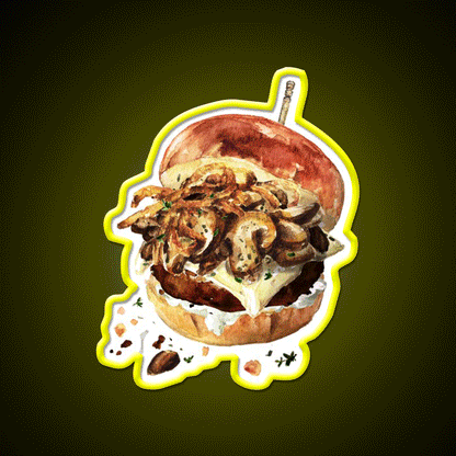 Mushroom Beef Burger Fast Food Led Neon Sign For Burger Place Rgb Color - Custom LED neon sign front view
