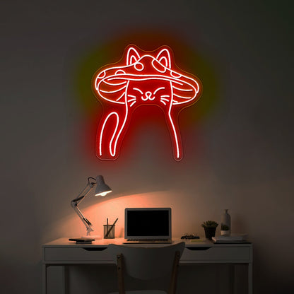 Mushroom Cat Neon Sign Cute Cat Led Signs For Bedroom - Shineneon