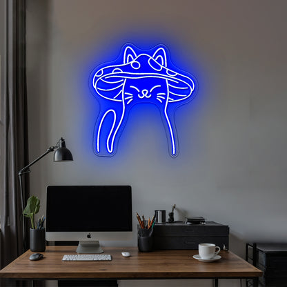 Mushroom Cat Neon Sign Cute Cat Led Signs For Bedroom